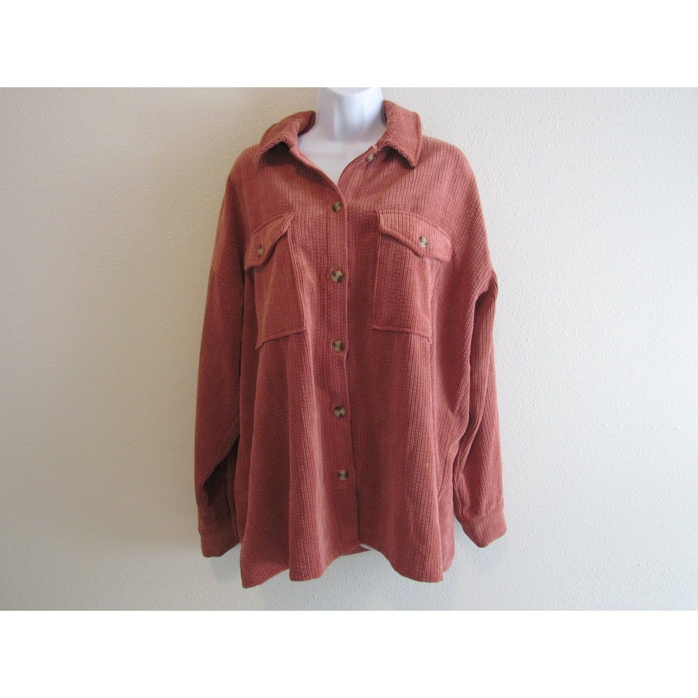 Forever 21 Button Down Shirt Large Orange Corduroy Ribbed Oversized Shacket